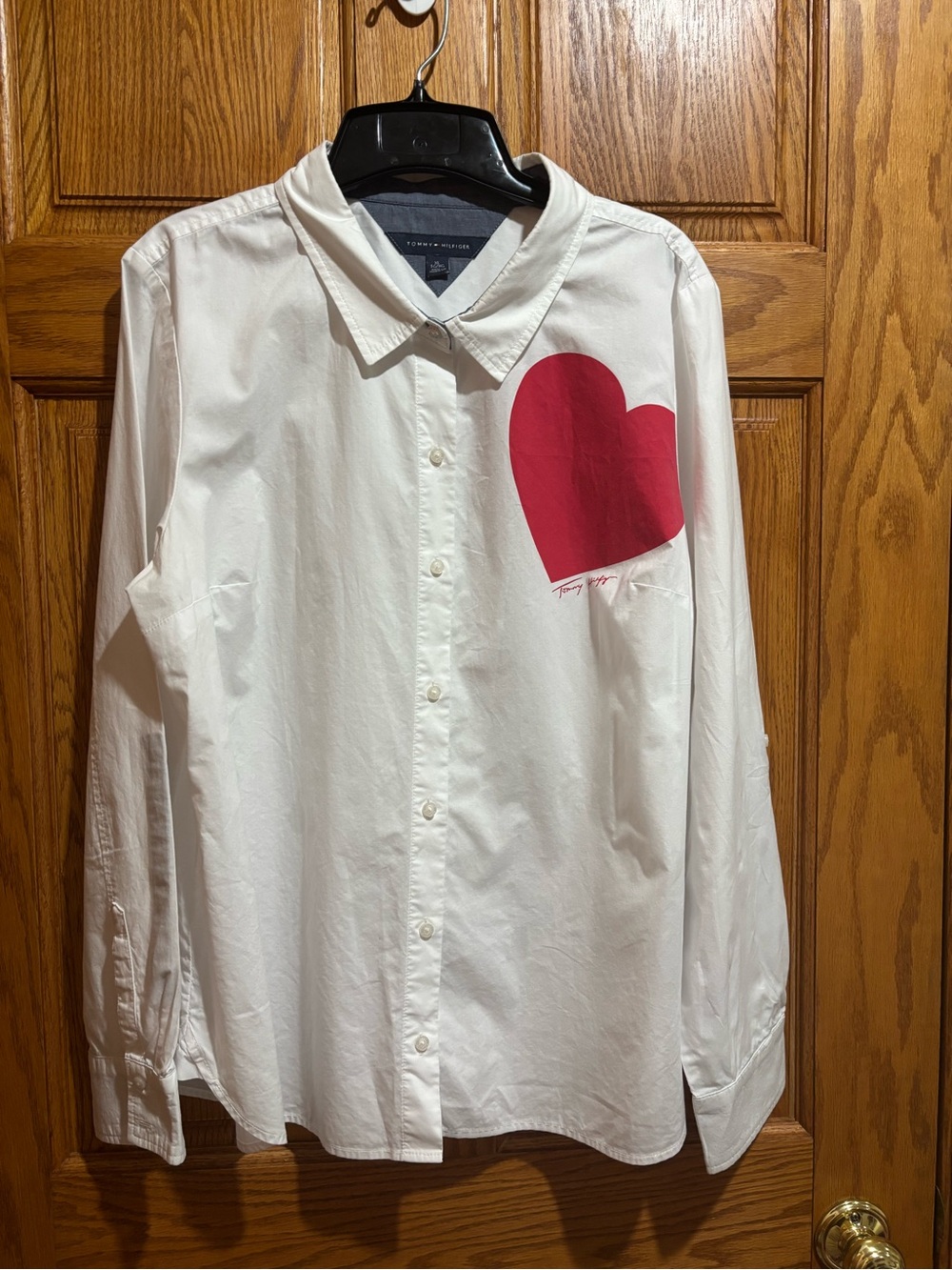 Tommy Hilfiger White Button-Up Shirt with‎ Navy Trim
